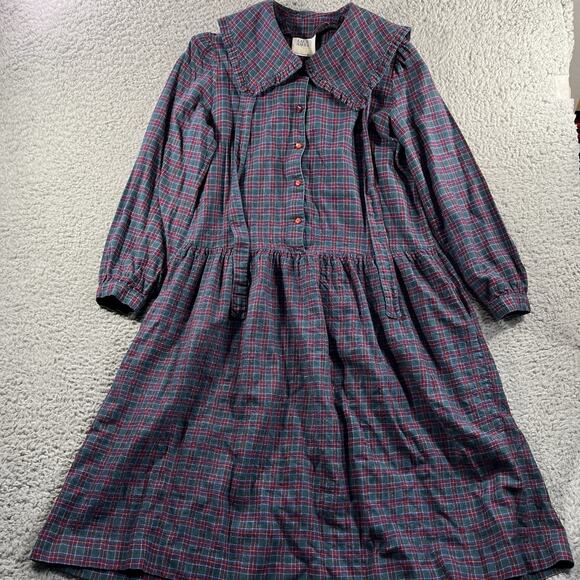 VINTAGE LAURA ASHLEY DRESS WOMENS 12 WOOL PRAIRIE COTTAGE CHORE RUFFLE COLLAR - Picture 1 of 10
